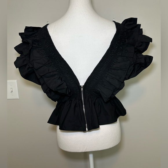 Nasty Gal ruffle pointed dramatic shoulder puff black peplum deep v-neck fashion - Picture 4 of 11